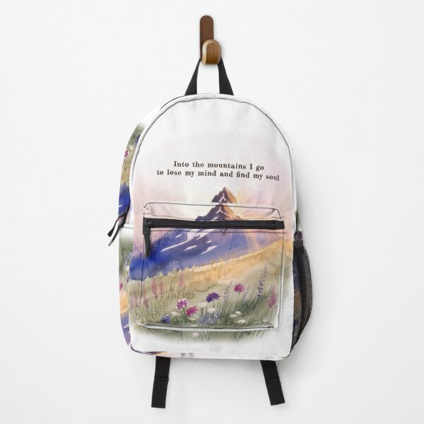 Item preview, Into the mountains watercolor sunrise alpine wildflower quote art designed and sold by icemanphotos.