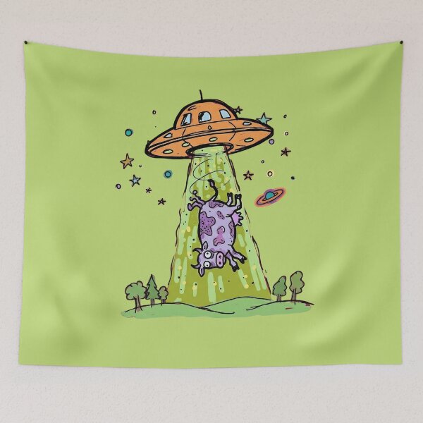 Item preview, "The Great Moo-duction": Funny UFO Alien Abducting Cow designed and sold by PM.