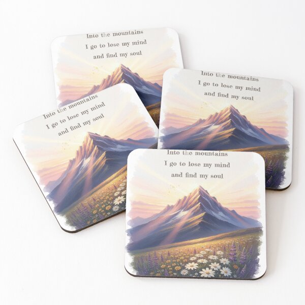 Item preview, Into the mountains watercolor sunrise alpine wildflower quote print designed and sold by icemanphotos.