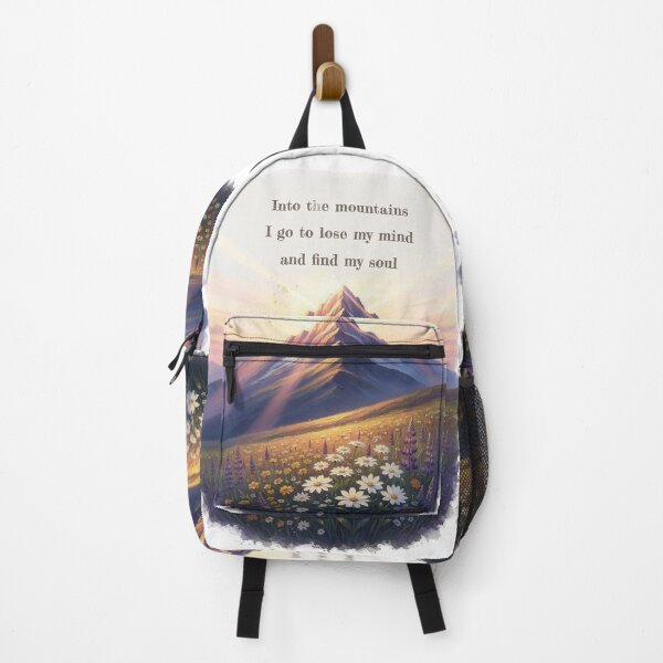 Item preview, Into the mountains watercolor sunrise alpine wildflower quote print designed and sold by icemanphotos.