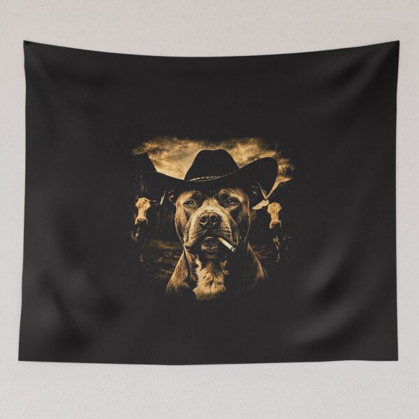 Item preview, Pit Bull Cowboy Dog Funny Western Retro Smoking Dog Design designed and sold by kiralynstration.