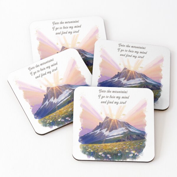 Item preview, Into the mountains watercolor sunrise alpine wildflower quote print designed and sold by icemanphotos.
