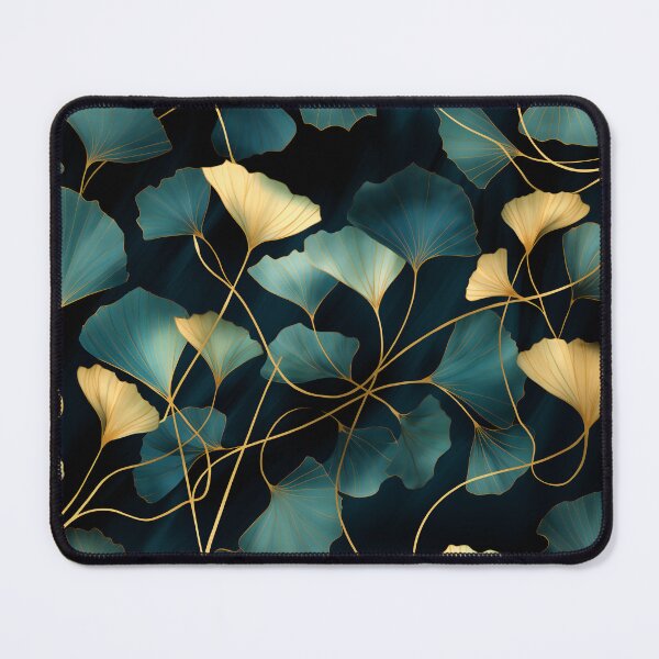 Item preview, Petrol blue and gold ginkgo • Art nouveau illustration • Elegant leaves on a dark background designed and sold by Candice Dethise.