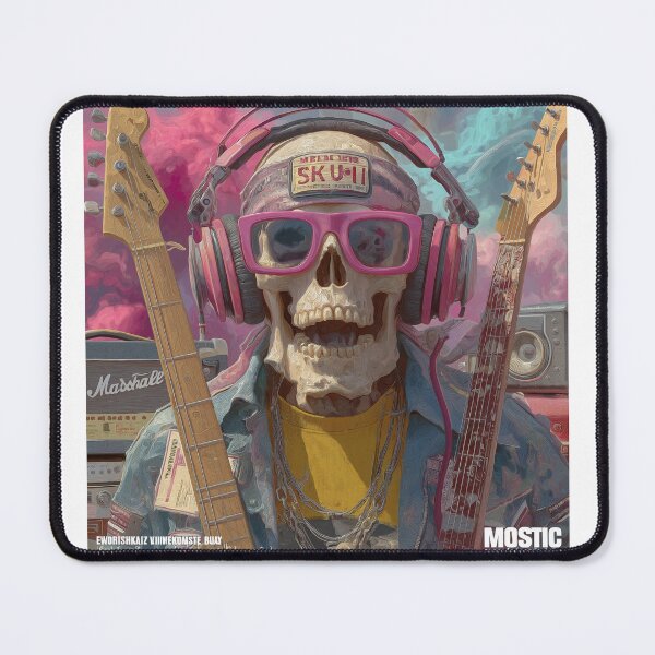 Item preview, Rock Skull Headphones Space Art — Bold Neon Music Print designed and sold by CosmicRockArt.