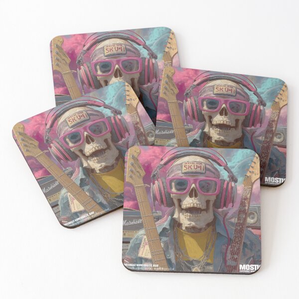 Item preview, Rock Skull Headphones Space Art — Bold Neon Music Print designed and sold by CosmicRockArt.