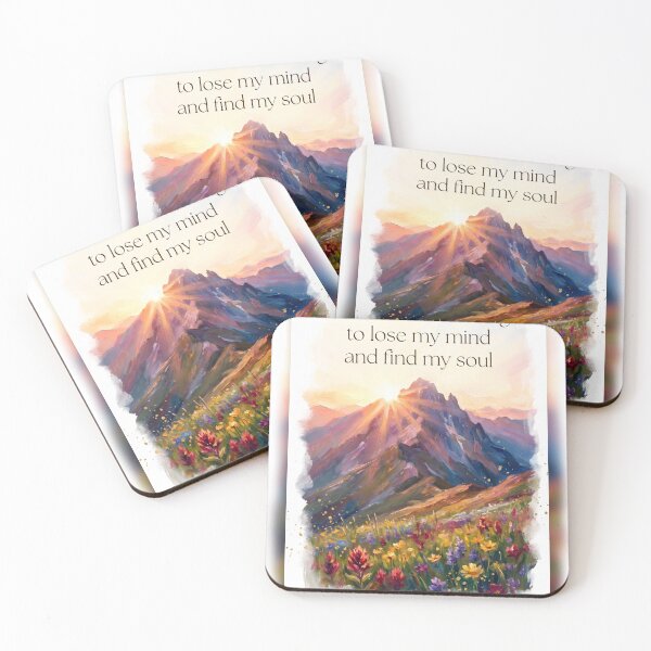 Item preview, Into the mountains watercolor sunrise alpine wildflower quote print designed and sold by icemanphotos.