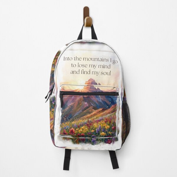 Item preview, Into the mountains watercolor sunrise alpine wildflower quote print designed and sold by icemanphotos.