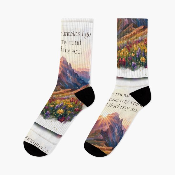 Item preview, Into the mountains watercolor sunrise alpine wildflower quote print designed and sold by icemanphotos.