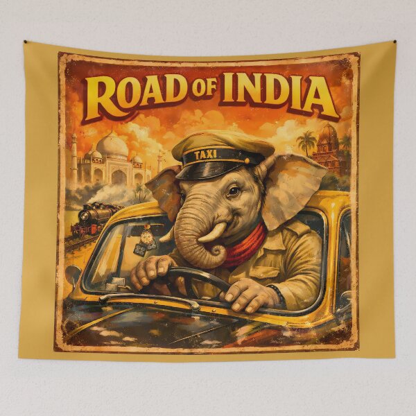 Item preview, Road of India Elephant Vintage Taxi Art designed and sold by AuraloomAtelier.