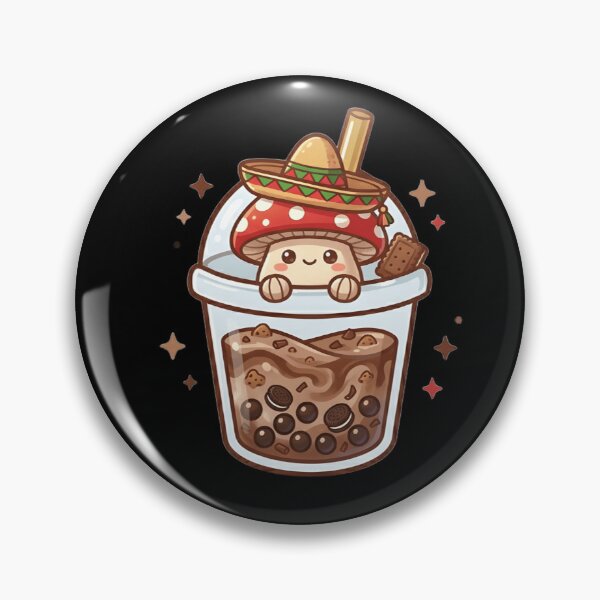 Item preview, Kawaii Mushroom in Chocolate Boba Tea - Cute Chibi Sombrero Toadstool Bubble Tea Art designed and sold by Trendora90.