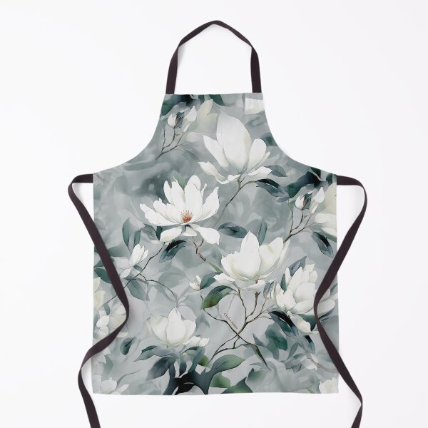 Item preview, White magnolia in watercolor • Soft gray background • Delicate minty leaves designed and sold by Candice Dethise.
