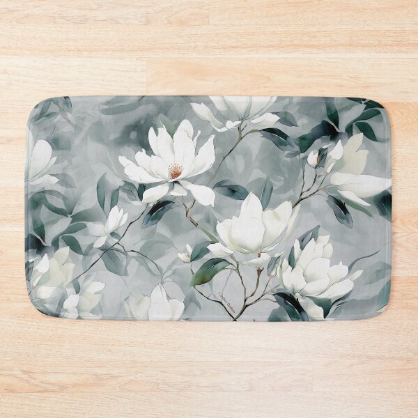 Item preview, White magnolia in watercolor • Soft gray background • Delicate minty leaves designed and sold by Candice Dethise.