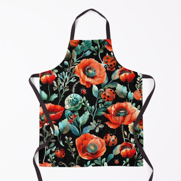 Item preview, Red poppies and ladybugs on a black background – Playful floral illustration designed and sold by Candice Dethise.