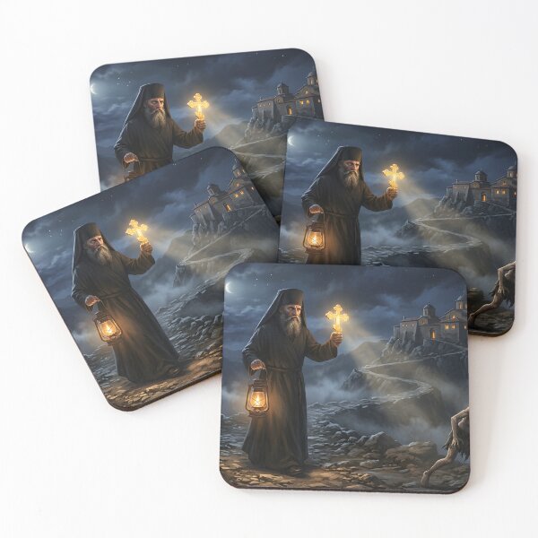 Item preview, Orthodox Monk Warding Off Demon at Night | Biblical Dark Art designed and sold by DukeNiko.