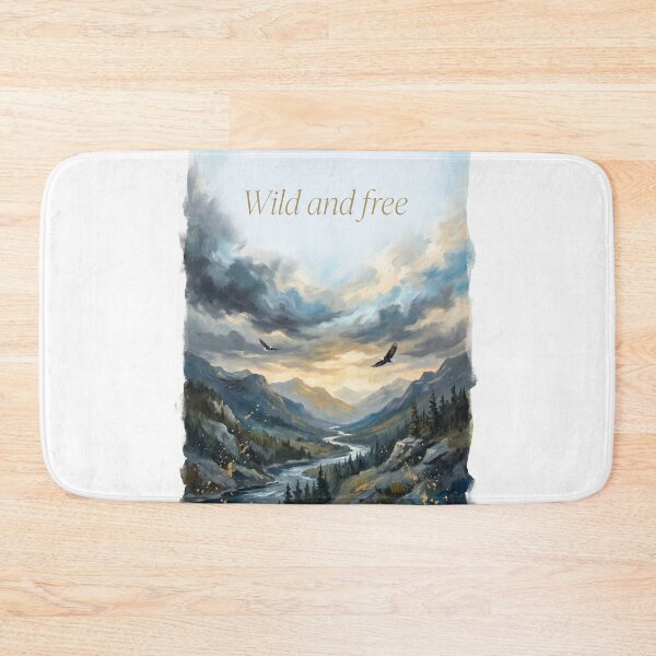 Item preview, Wild and free mountain valley eagles watercolor landscape print designed and sold by icemanphotos.