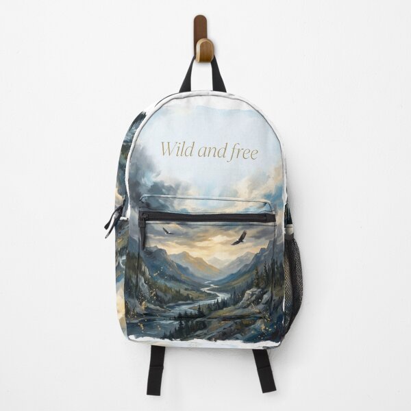 Item preview, Wild and free mountain valley eagles watercolor landscape print designed and sold by icemanphotos.