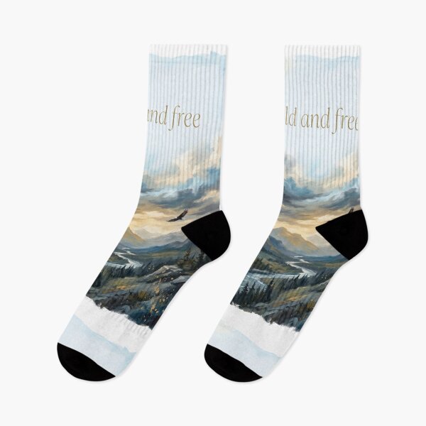Item preview, Wild and free mountain valley eagles watercolor landscape print designed and sold by icemanphotos.
