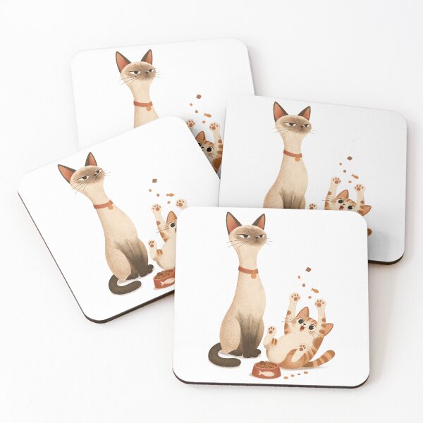 Item preview, Funny Retro Stoic Cat and Chaotic Kitten Feeding Time Illustration designed and sold by DiNata.