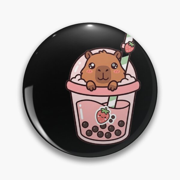 Item preview, Kawaii Capybara in Strawberry Boba Tea - Cute Chibi Pink Fruit Bubble Tea Art designed and sold by Trendora90.