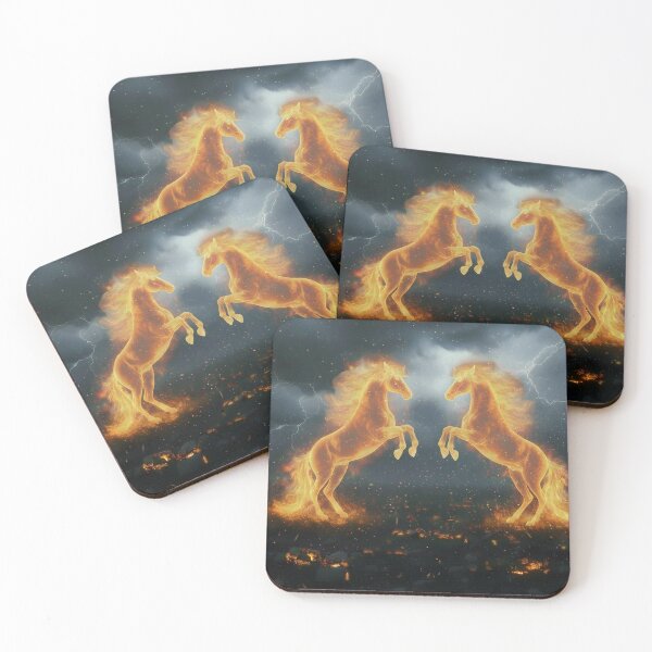 Item preview, Two Fire Horses Rearing in Lightning Storm | Fantasy Wall Art designed and sold by DukeNiko.