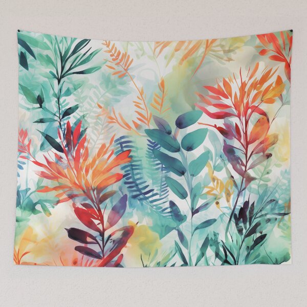 Artikelvorschau, Herbstfarne – Leuchtend türkisfarbenes und oranges Laub – Aquarellmuster mit goldenen Herbstblättern entworfen und verkauft von Candice Dethise.