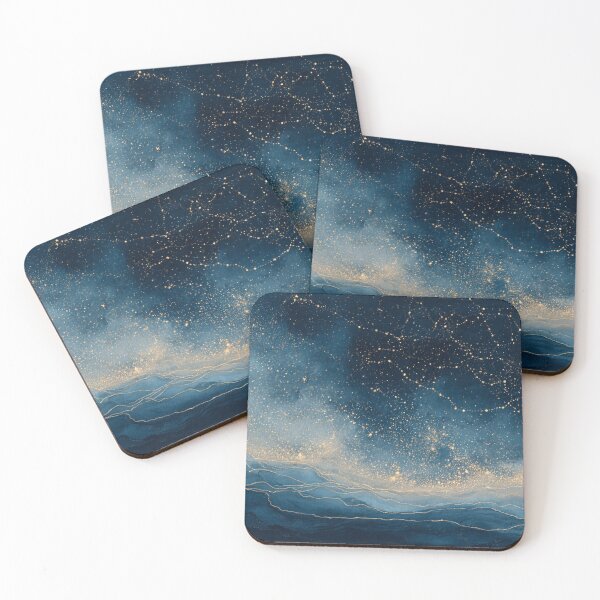 Item preview, Celestial Night Sky Constellation Art with Golden Clouds designed and sold by AtlantiqArt.