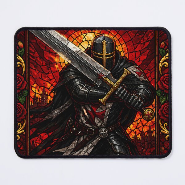 Item preview, Stained Glass Inspired Crusader Knight Templar With Greatsword designed and sold by GrinGalore.