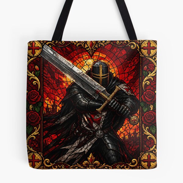 Item preview, Stained Glass Inspired Crusader Knight Templar With Greatsword designed and sold by GrinGalore.