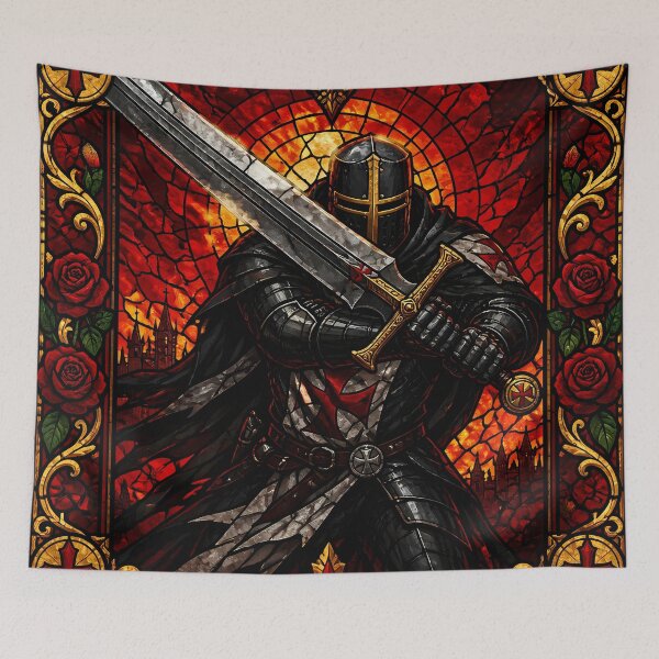 Item preview, Stained Glass Inspired Crusader Knight Templar With Greatsword designed and sold by GrinGalore.