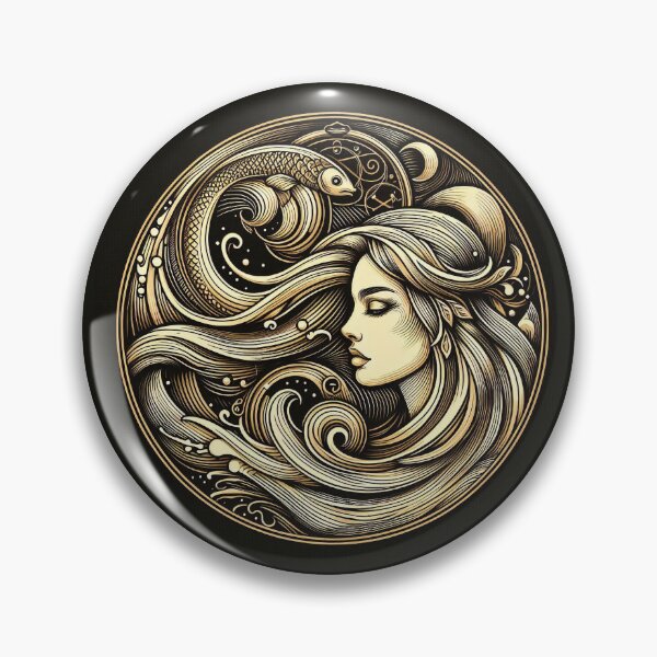 Item preview, Sacred Undine – Celestial Water Goddess, Mystical Gold Line Art designed and sold by Roberta Calabrese.