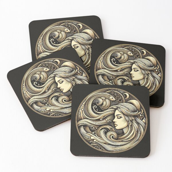 Item preview, Sacred Undine – Celestial Water Goddess, Mystical Gold Line Art designed and sold by Roberta Calabrese.