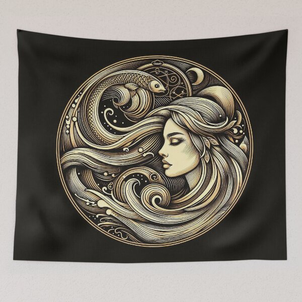 Item preview, Sacred Undine – Celestial Water Goddess, Mystical Gold Line Art designed and sold by Roberta Calabrese.