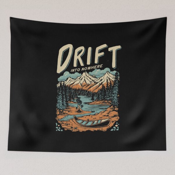 Item preview, Drift Into Nowhere Canoe Mountain Vintage Illustration designed and sold by Blurbean.