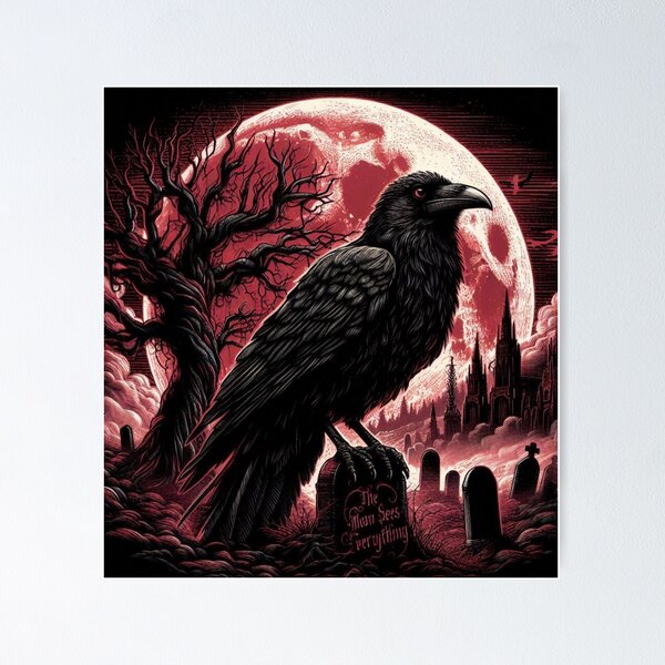 Item preview, The Moon Sees Everything – Gothic Raven Cemetery Art designed and sold by Dogandesighn.