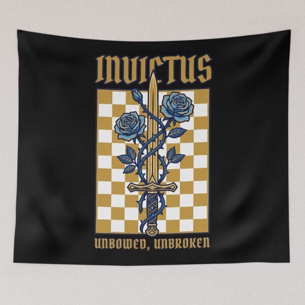 Item preview, Invictus Sword with Blue Roses & Thorns - Unbowed Unbroken Strength Design designed and sold by seven things shop.