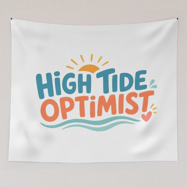 Item preview, High Tide Optimist Retro Surf Beach Typography Tee Sticker Ocean Lover Gift designed and sold by sharifex.