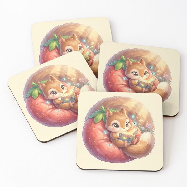Item preview, Cute Squirrel Reading on Giant Strawberry designed and sold by MythicCotton.