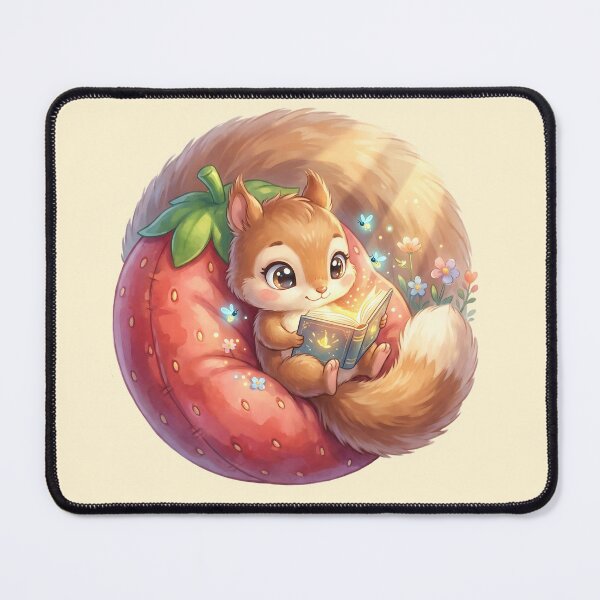 Item preview, Cute Squirrel Reading on Giant Strawberry designed and sold by MythicCotton.