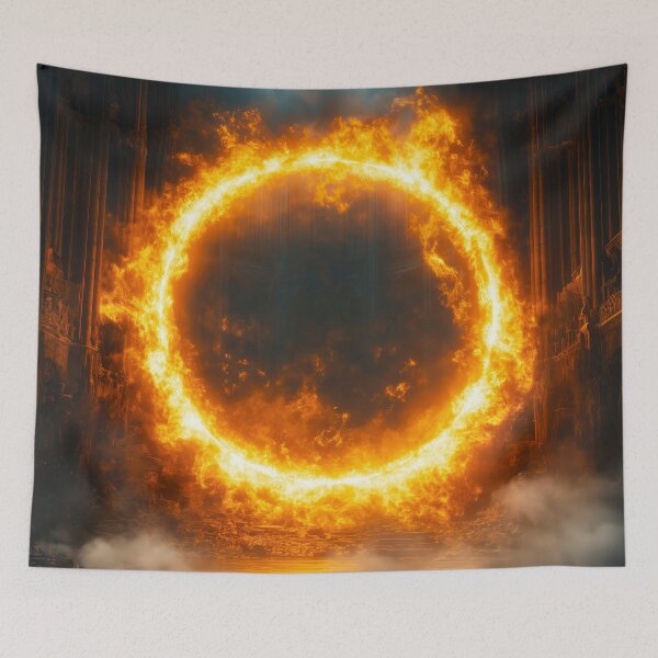 Item preview, Fire Portal in Gothic Cathedral — Dark Fantasy Magic Ring of Fire Art designed and sold by lematworks.