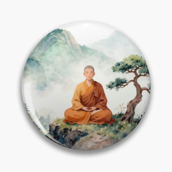 Item preview, Meditating Monk & Mountain Pine - Tranquil Zen Art Illustration designed and sold by OnikaD art.
