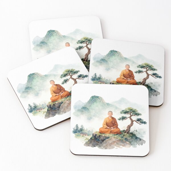 Item preview, Meditating Monk & Mountain Pine - Tranquil Zen Art Illustration designed and sold by OnikaD art.