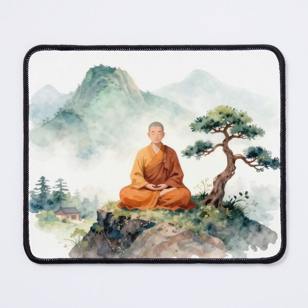 Item preview, Meditating Monk & Mountain Pine - Tranquil Zen Art Illustration designed and sold by OnikaD art.