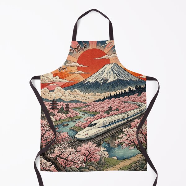 Item preview, Mount Fuji and Shinkansen Ukiyo-e Art – Japanese Cherry Blossom Landscape designed and sold by vekotpu.