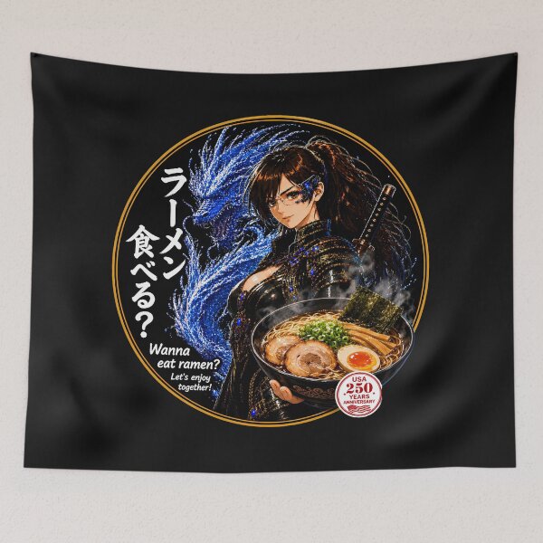Item preview, Wanna Eat Ramen Cyber Samurai Girl Blue Dragon USA 250th Design designed and sold by Dragon-Samurai.