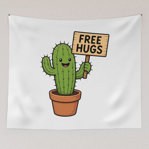 Item preview, Free Hugs Cactus - Funny Cute Kawaii Cartoon Sticker designed and sold by ClickToSticker.