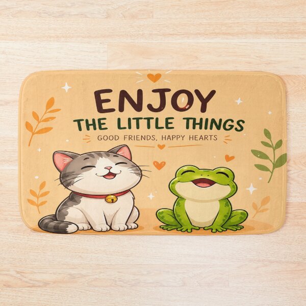 Item preview, Enjoy The Little Things Cute Cat And Frog Graphic Design designed and sold by ArtoryNest.