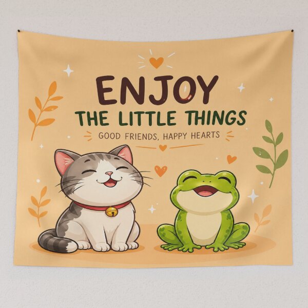 Item preview, Enjoy The Little Things Cute Cat And Frog Graphic Design designed and sold by ArtoryNest.