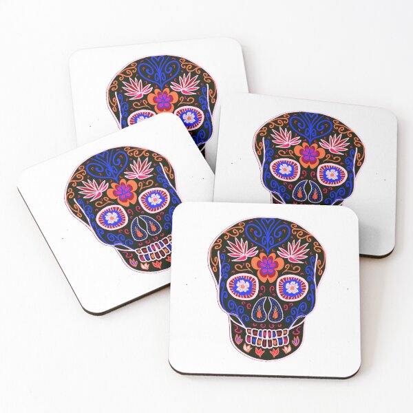 Item preview, Black, red white & blue Day Of The Dead Sugar Skull designed and sold by Anne Londez Studio.