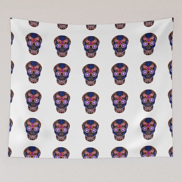 Item preview, Black, red white & blue Day Of The Dead Sugar Skull designed and sold by Anne Londez Studio.