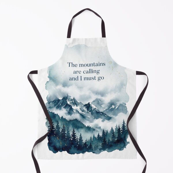 Item preview, The mountains are calling misty watercolor pine forest quote print designed and sold by icemanphotos.